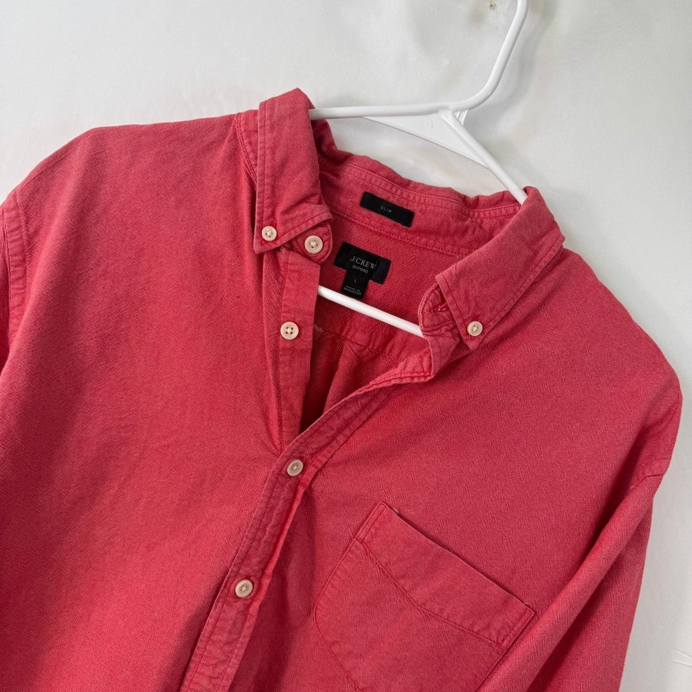 J.Crew Mens Oxford Shirt Slim Fit Large Salmon Red Long Sleeve Button Down 93810